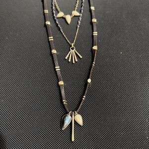 Elegant Gold, Broen, and Blue Layered Necklace Set